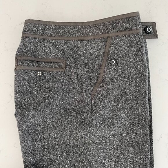 Tory Burch Tweed Virgin Wool Blend Cuffed Lined Pants Ribbon Detail Grey Blk M - Picture 2 of 13
